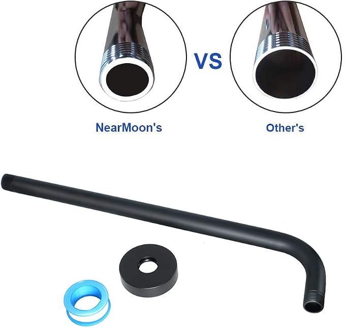 NearMoon Square Rain Shower Head With Extension Arm, Large Stainless Steel Rainfall Shower-Waterfall Full Body Coverage (8 Inch, Matte Black)