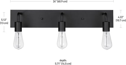 GLOBE Electric 63000057 3-Piece All-in-One Bathroom Set, Matte Black, 15" 2-Light Vanity Light, Clear Glass Shades, Toilet Paper Holder, Towel Ring, Bathroom Lights Over Mirror, Powder Room Lighting
