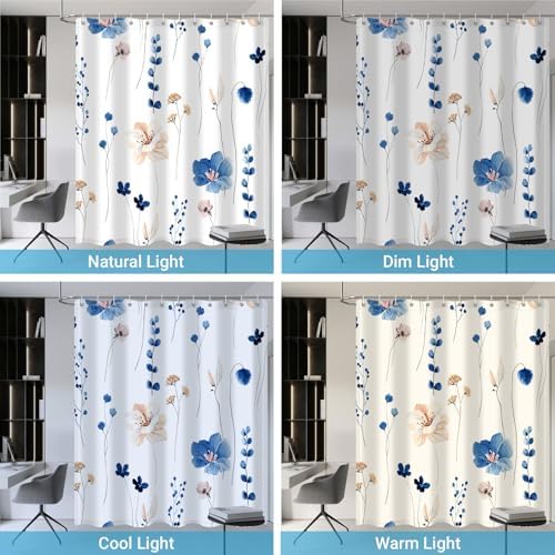 WITHLOC Floral Shower Curtains for Bathroom, Blue, 72" W x 72" L
