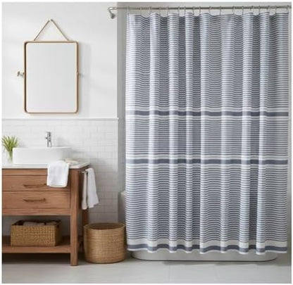 Serafina Home Nautical Denim Blue & White Cotton Fabric Shower Curtain