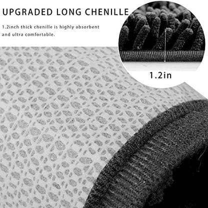 Chenille Bath Mat Non-Slip Microfiber Floor Mat Baby Bath Mat for Kids Ultra Soft Washable Bathroom Dry Fast Water Absorbent Shower Mat Area Rugs (19.2" x 31.1", Black)