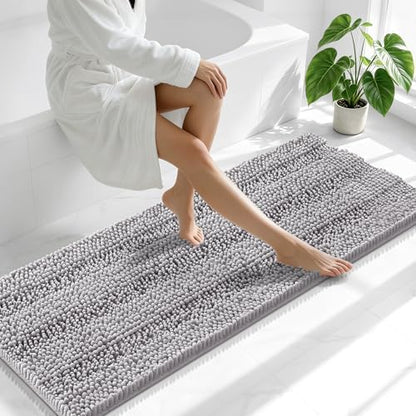 Smiry Thick Chenille Bathroom Runner Rugs 59x20, Absorbent Bath Mat, Grey