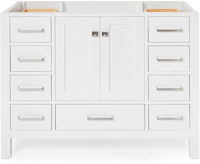 ARIEL Cambridge 42-inch Bathroom Vanity Base Cabinet,Solid Wood, 2 Soft Closing Doors, 9 Dovetail Drawers, White