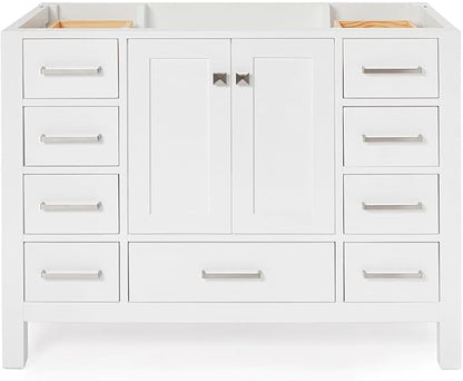 ARIEL Cambridge 42-inch Bathroom Vanity Base Cabinet,Solid Wood, 2 Soft Closing Doors, 9 Dovetail Drawers, White