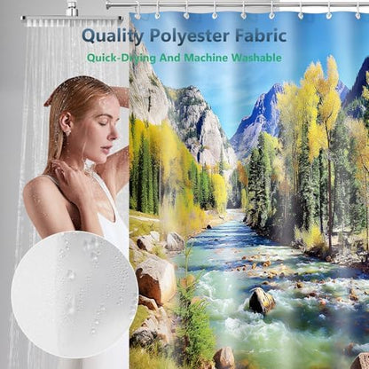 Colorado Forest Mountain Wilderness Shower Curtain with Hooks 72 x 72 Inch