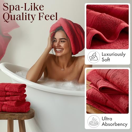 Madison Park 800GSM 100% Cotton Bathroom Bath Towel Set of 8, Bright Red