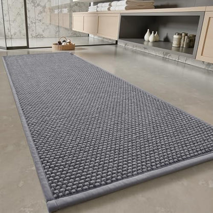 PADOOR-Bath Mat Runner-Super Absorbent Chenille Bathroom Mats-Rubber Backed Bath Mats for Bathroom Non Slip, Easy Clean Bathroom Runner Rugs Front of Bathtub,Shower Room,Sink-17×59