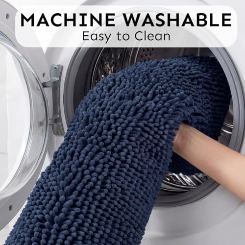 Secura Bathroom Rugs 47x28, Ultra Soft Chenille Bath Mat, Super Absorbent & Quick Dry Bathroom Mat, Non Slip Machine Washable Bath Rugs for Tub, Shower, Home Decor Accessories (Blue)