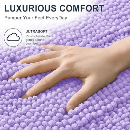 Smiry Thick Chenille Bathroom Runner Rugs 59x24, Soft Bath Mat, Lavender