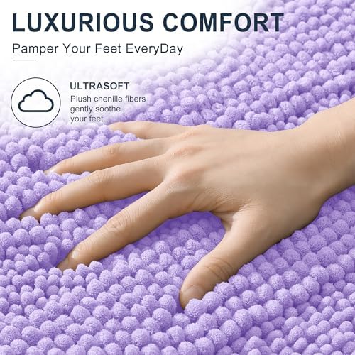 Smiry Thick Chenille Bathroom Runner Rugs 59x20, Soft Bath Mat, Lavender