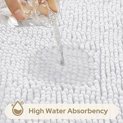 HOMEIDEAS White Chenille Bathroom Rugs Set of 3, Non Slip Bath Mat