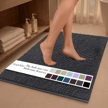 MAYSHINE Chenille Plush Extra Long Bath Mat Runner, 1 INCH Pile, Charcoal Gray, 59x31 inches, Machine Washable, Non-Slip