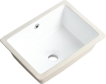 Small Undermount Bathroom Sink 16 Inch White Rectangular Porcelain Ceramic Vanity Basin with Overflow (15.70"x11.69") KDKSC