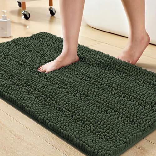 Turquoize Bathroom Rug 20"x32", Absorbent Chenille Bath Rug, Bronze Green