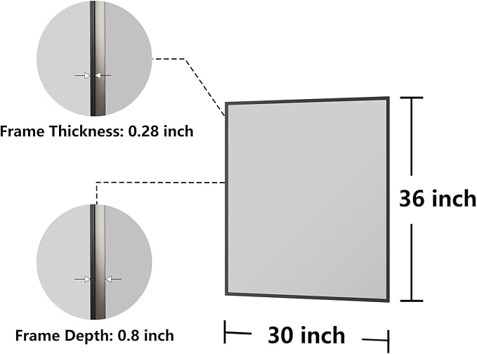 Koonmi Bathroom Mirror for Wall, 30"x36" Black Bathroom Mirror for Over Sink, Shatterproof Tempered Glass Vanity Mirror with Anti-Rust Aluminum Alloy Frame, Hang Horizontally or Vertically