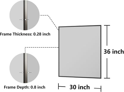 Koonmi Bathroom Mirror for Wall, 30"x36" Black Bathroom Mirror for Over Sink, Shatterproof Tempered Glass Vanity Mirror with Anti-Rust Aluminum Alloy Frame, Hang Horizontally or Vertically
