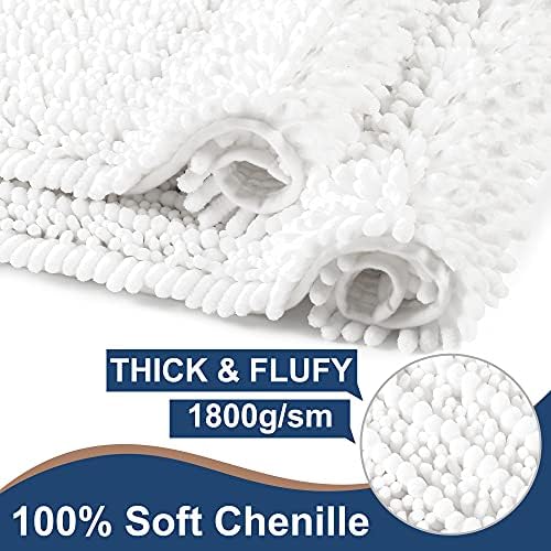Luxury Chenille White Bathroom Rugs Sets 2 Piece, Thickened Hot Melt Rubber Bottom Bath Mats for Bathroom Non Slip,Bath Rugs Quick Dry Machine Washable for Shower Mat (47"x17"+17"x24")