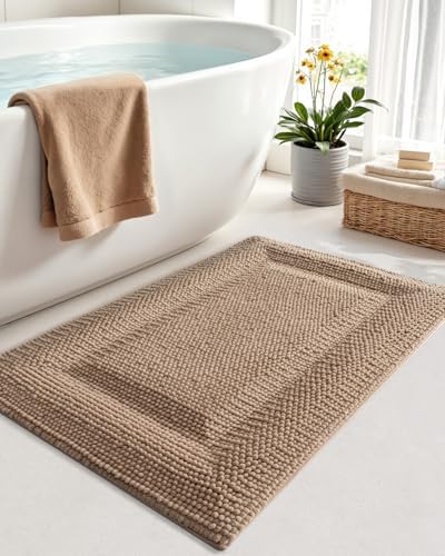 DEXI Bathroom Rugs 32x20, Non Slip Washable Chinelle Bath Mat, Dark Beige