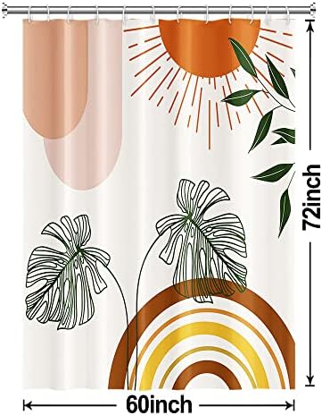Boho Orange Shower Curtain with Hooks for Bathroom 60x72 Inch