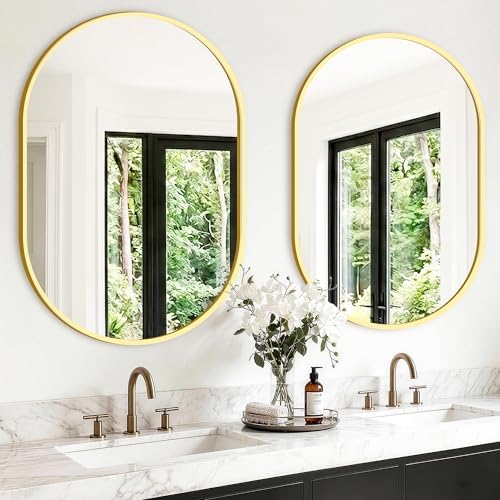 Oval Bathroom Mirror, 2 Pack 24"x36" Gold Vanity Mirror for Over Sink