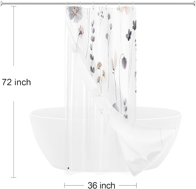 Small Stall 3 in 1 Shower Curtain Set, 36x72 | Narrow Half 3 in 1 Shower Curtain Set, PEVA Liner Set & 12 Double Sided Steel Hooks, Waterproof Fabric Bathroom Curtain