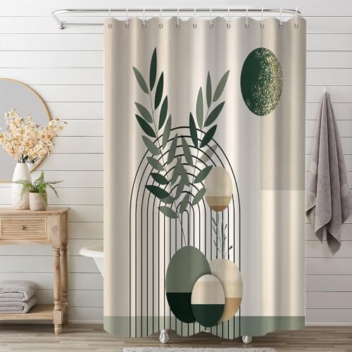 Mid Century Sage Green Shower Curtain for Bathroom 72x84 Inch