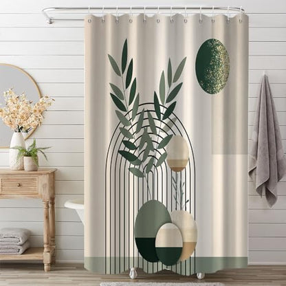 Mid Century Sage Green Shower Curtain for Bathroom 72x78 Inch