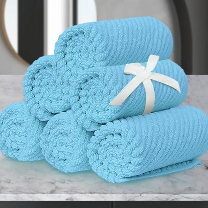 VOOVA & MOVAS Washcloths 6PC, 100% Cotton, 13x13 in, Baby Blue
