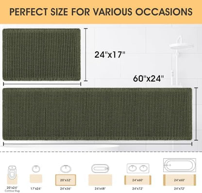 IM HOME Waffle Bath Mat Set Dark Green 2 Piece,Woven Modern Bath Rug Mats, Absorbent Non Slip Bath Floor Mat, Soft Washable Boho Bath Rugs with Tassels for Bathroom, Bedroom, Kitchen,Tub