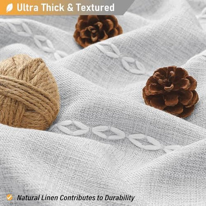BTTN 72 x 80 Boho Linen Heavy Duty Cloth Shower Curtain Set, Grey/Gray