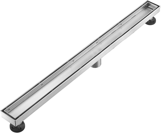 Linear Shower Floor Drain, 42 Inch Brushed Nickel 304 Stainless Steel Bathroom Drains Kit, Rectangular Shower Trench Drain with Reversable Tile-in Pattern Drain Cover & Hair Catcher