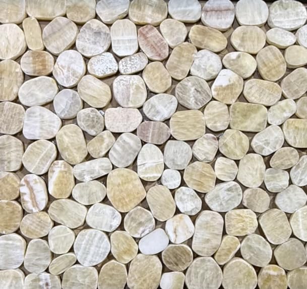 Stone Pebble Tile for Shower Floor, Yellow Sliced Pebble Tile, 5 Pcs | Stain Resistant 12"X12" Pebble Stone Tile for Kitchen, Fireplace Surround & Spa Wall Decor, Outdoor Areas And Garden Path