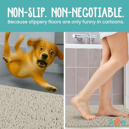Chenille Bath Mats 47"x21", Plush Absorbent Quick Dry, Soft & Machine Washable, Non Slip Carpet for Bathroom, Thick Bathroom Rugs, Shower Restroom Rug Mat, Alfombras De Bano, Bathrugs