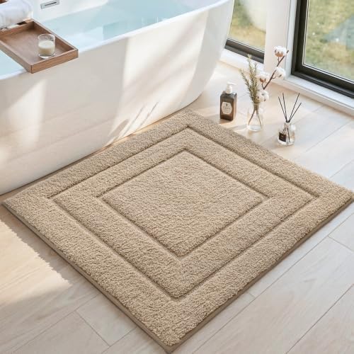 DEXI Square Bathroom Rug 32x32, Non-Slip and Absorbent Bath Mat, Beige