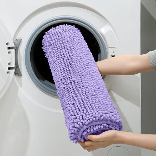 HOMEIDEAS Lavender Chenille Bathroom Rugs Set of 3, Non Slip Bath Mat