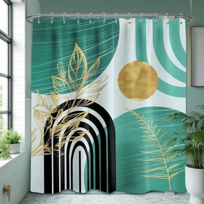 Teal and Gold Extra Long Shower Curtain, Tall 72X78 in, Mid Century
