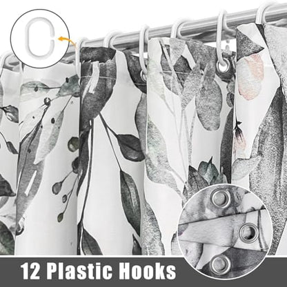 Eucalyptus Shower Curtain, Abstract Aesthetic Art Watercolor Plant Leaves with Floral Bathroom Decor, Waterproof Fabric Cloth Bath Curtain Set with Hooks (Dark Gray, 72x72 Inches)