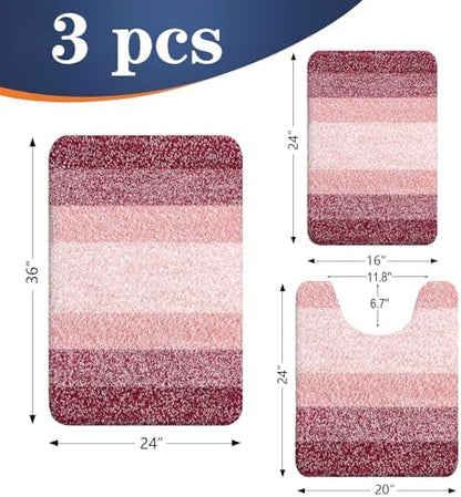 OLANLY Microfiber Bathroom Rugs Sets 3 Piece, 36"x24"+24"x16"+24"x20"
