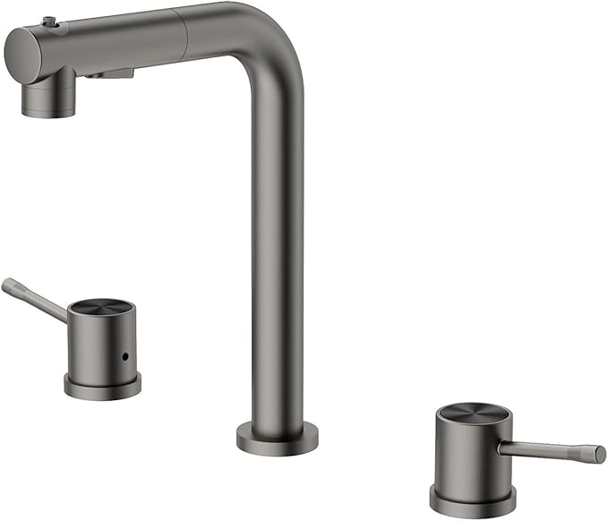 3 Hole Basin Faucets Pull Out Basin Mixer Faucet Brass-Grey