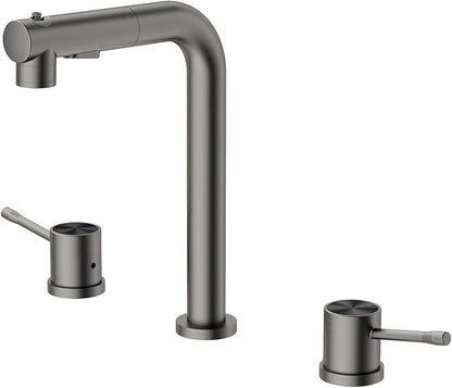 3 Hole Basin Faucets Pull Out Basin Mixer Faucet Brass-Grey