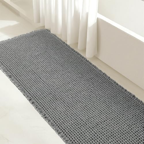 SUBRTEX Waffle Braided Bath Mat, 24" x 55" Soft Waffle Bath Rugs, Absorbent Non Slip Bathrooom Mats, Machine Washable Area Rug for Bathroom, Quick Dry, Gray