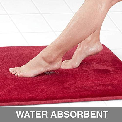 Memory Foam Bath Mat Non Slip Absorbent Super Cozy Velvet Bathroom Rug Carpet (72 inches X 24 inches, Red)