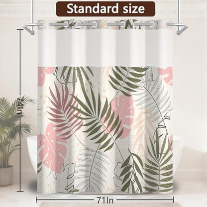 No Hook Tropical Leaf Shower Curtain and Liner Set, 71 x 74 Inch