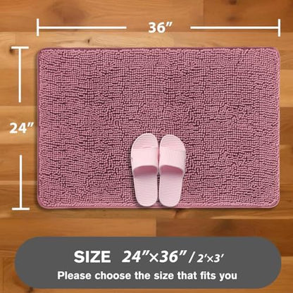 Dusty Rose Bathroom Rugs – Absorbent and Washable Bath Mat, Non-Slip, Thick Soft Chenille Bath Rugs for Bathroom Floor, Shower, Sink - 24" x 36"
