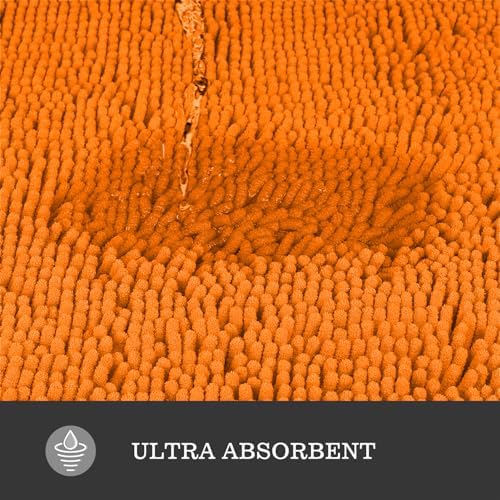 Yeaban Chenille Orange Bathroom Rug 24"x36", Non-Slip Rubber Backing