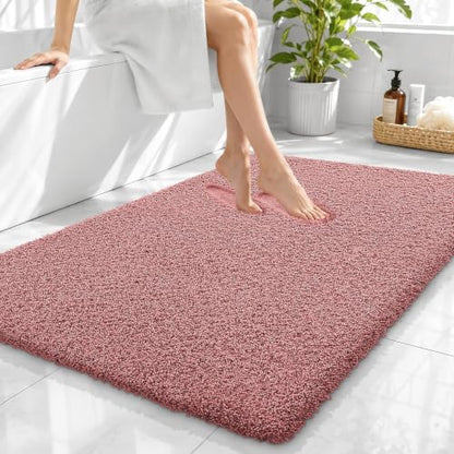 OLANLY Microfiber Large Bathroom Rugs 40x32, Ultra Soft Bath Mat, Deep Rose