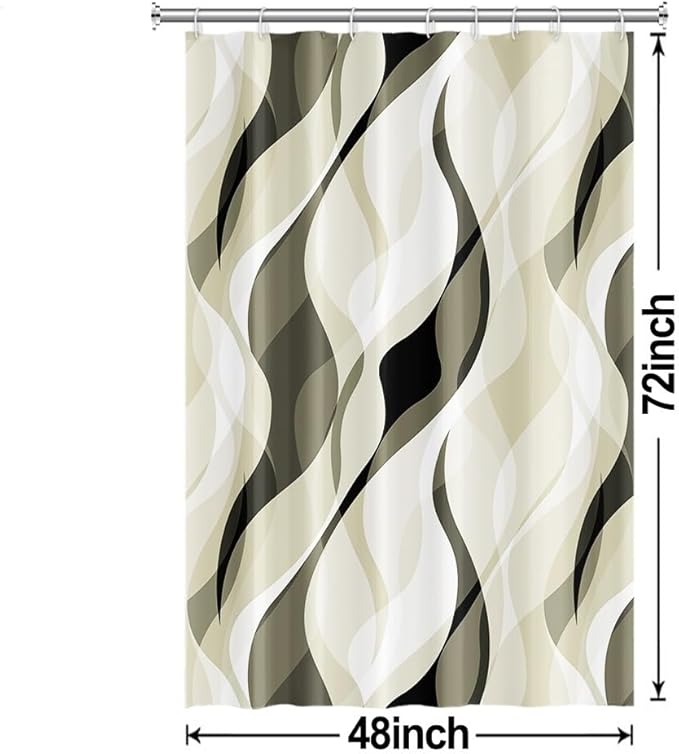 Light Green Shower Curtain, Modern Abstract Green and Grey Striped Shower Curtain Set for Bathroom Waterproof Shower Curtain with Hooks, 48x72 Inch