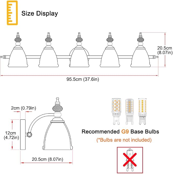 Brushed Antigue Brass Bathroom Light Fixtures, 5 Lights Vanity Light with Flower Glass Shade, Bathroom Vanity Light Over Mirror, Vintage Sconces Wall Lighting for Hallway Livingroom Bedroom