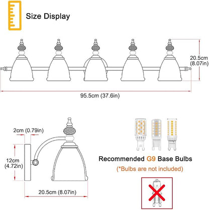 Brushed Antigue Brass Bathroom Light Fixtures, 5 Lights Vanity Light with Flower Glass Shade, Bathroom Vanity Light Over Mirror, Vintage Sconces Wall Lighting for Hallway Livingroom Bedroom