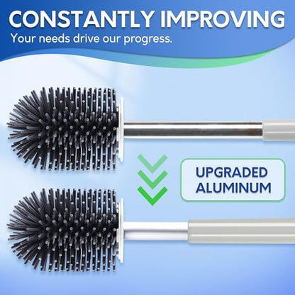 BOOMJOY Toilet Brush and Holder Set, Silicone Toilet Bowl Cleaner Brush, Toilet Scrubber Brush with Tweezers for Bathroom Cleaning, RV Accessories and House Organization Must-Haves - Gray